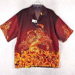 Bowling Shirt Mens XXL Red Yellow Dragon Flames Clubwear Going Out Classic Y2K